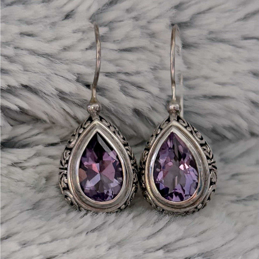 Amethyst Artisan Sterling Silver Teardrop Earrings